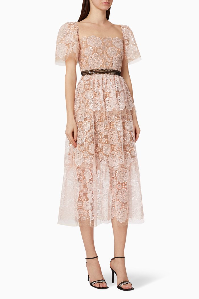 

Rose Lace Tiered Dress, Pink