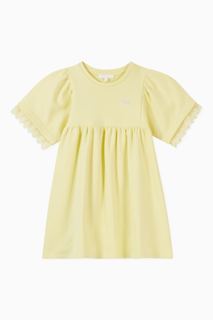 

Lace Sleeve Dress in Cotton Blend, Yellow