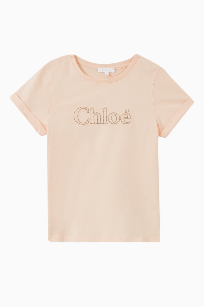 

Glitter Logo Cotton T-Shirt, Pink