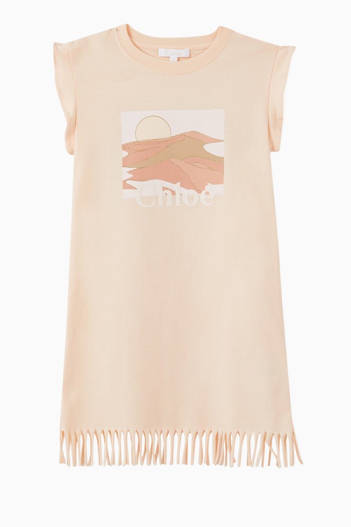 

Dune Print Logo Fringed Cotton Dress, Pink