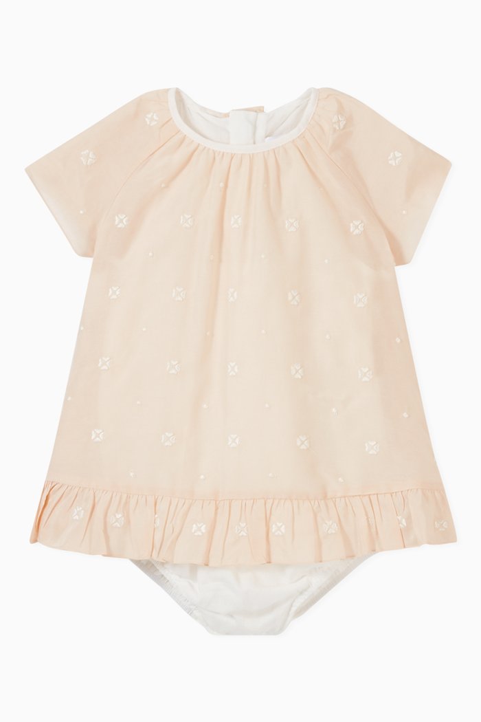 Ruffled Dress with Hat in Cotton Blend, Pink