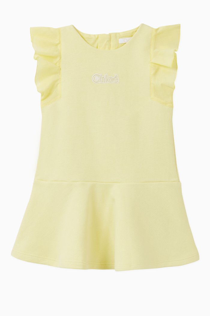 

Embroidered Logo Dress in Cotton Blend Jersey, Yellow
