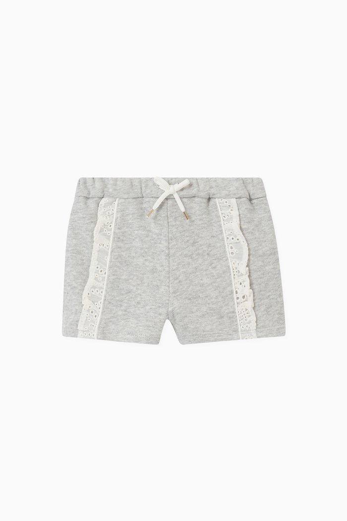 

Lace Trim Shorts in Cotton Fleece, Grey