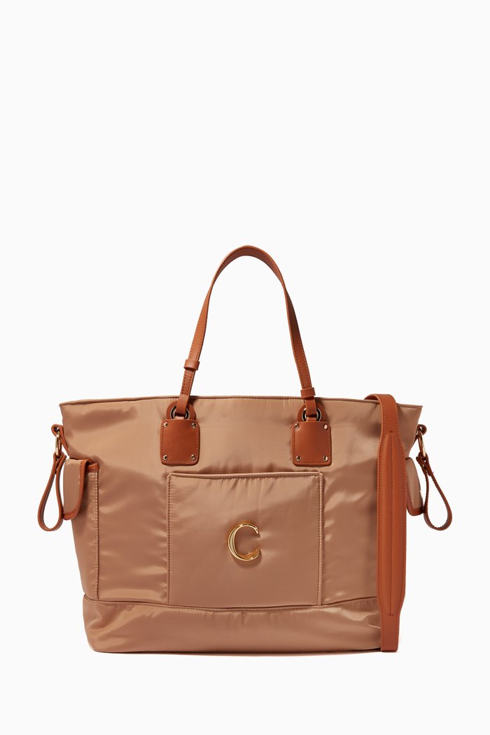

"C" Diaper Bag in Nylon & Leather, Neutral