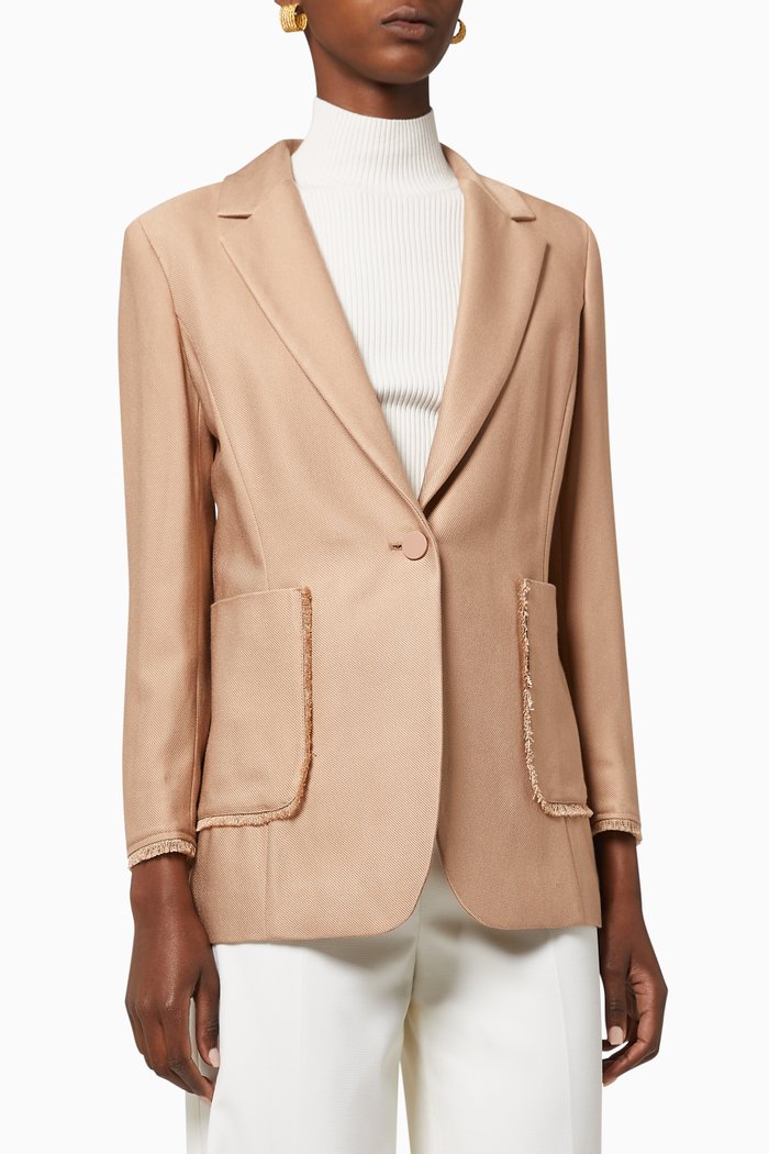 

Fringed Twill Blazer, Pink