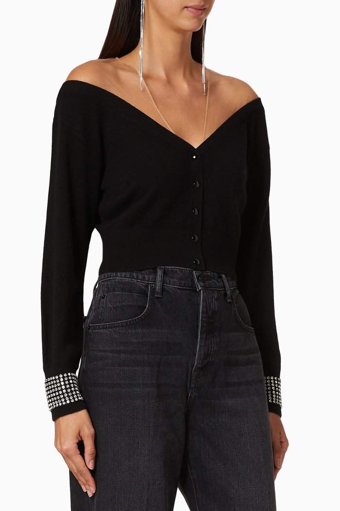 

Crystal Cuff Cropped Cardigan, Black