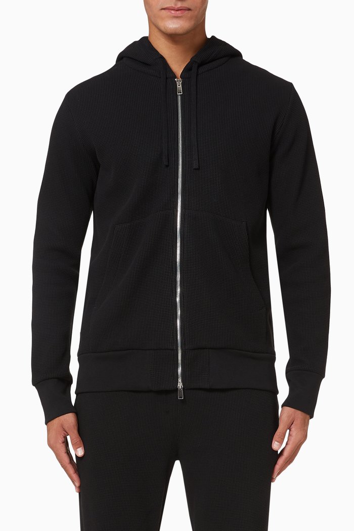

Mattis Waffle-Knit Cotton Zip Hoodie, Black