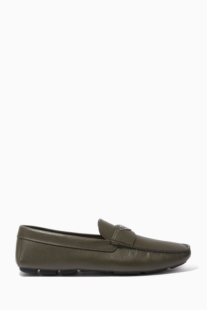 

Triangle Logo Loafers in Saffiano Leather, Green
