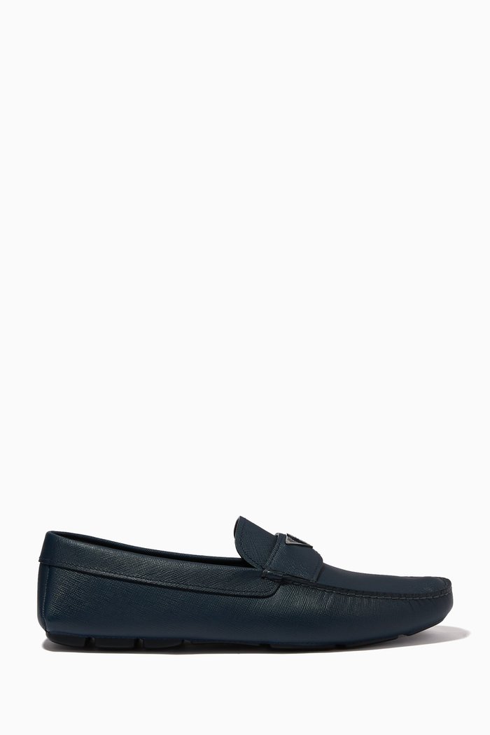 

Triangle Logo Loafers in Saffiano Leather, Blue