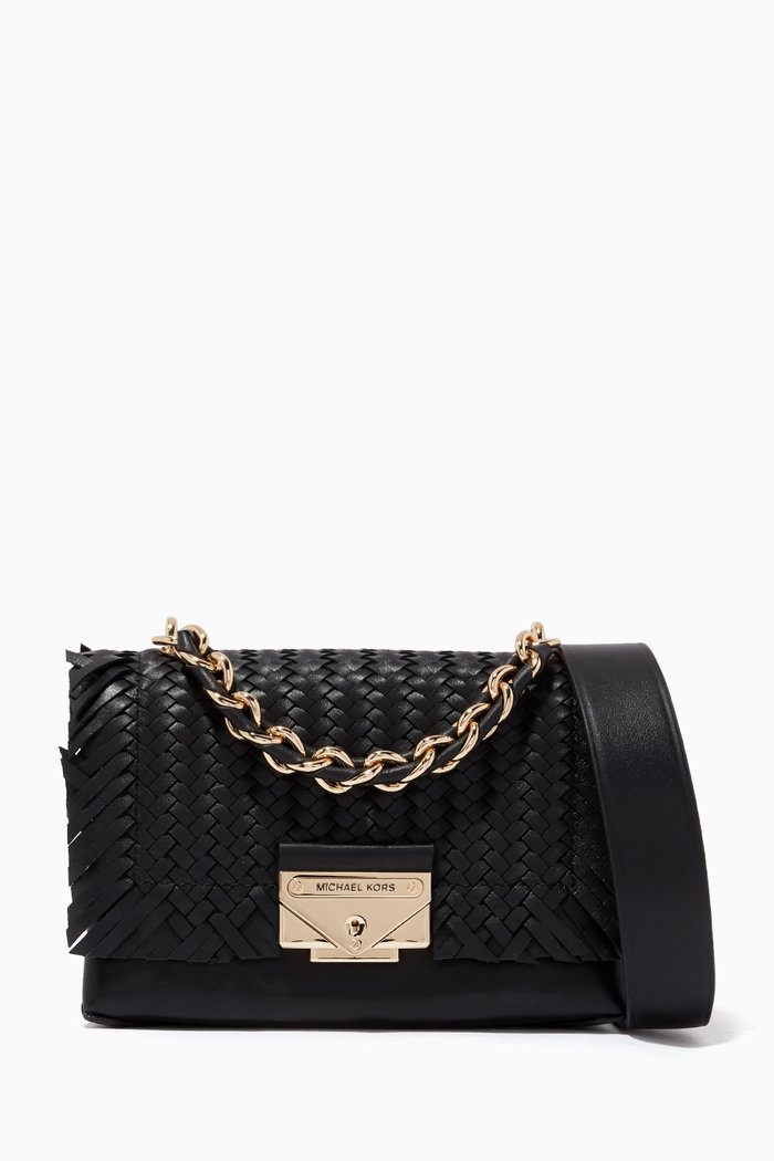 

Cece Extra-Small Crossbody Bag in Woven Leather, Black