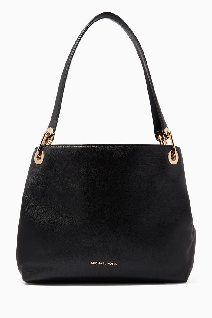 

Raven Large Shoulder Bag in Pebbled Leather, Black
