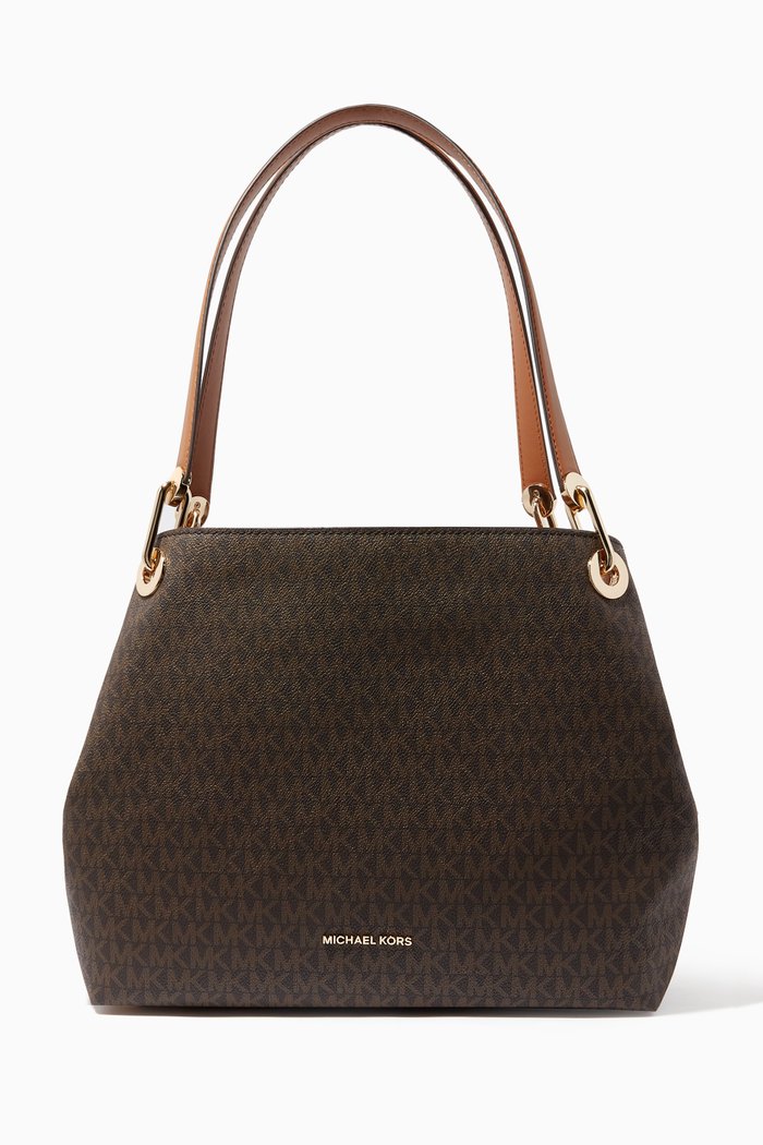 

Raven Large Shoulder Bag in Canvas, Brown