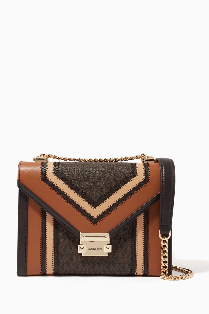 

Whitney Large Shoulder Bag in Canvas and Leather, Brown