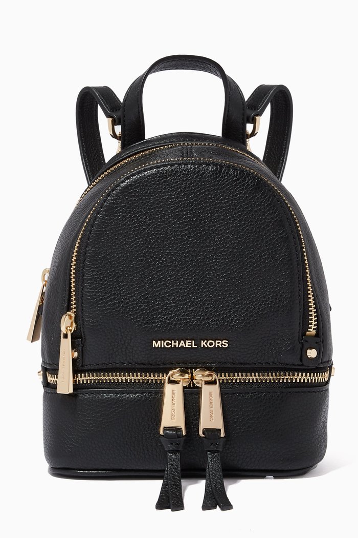 

Rhea Mini Convertible Backpack in Pebbled Leather, Black