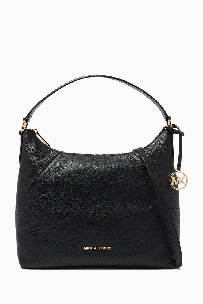 

Aria Shoulder Bag in Pebbled Leather, Black