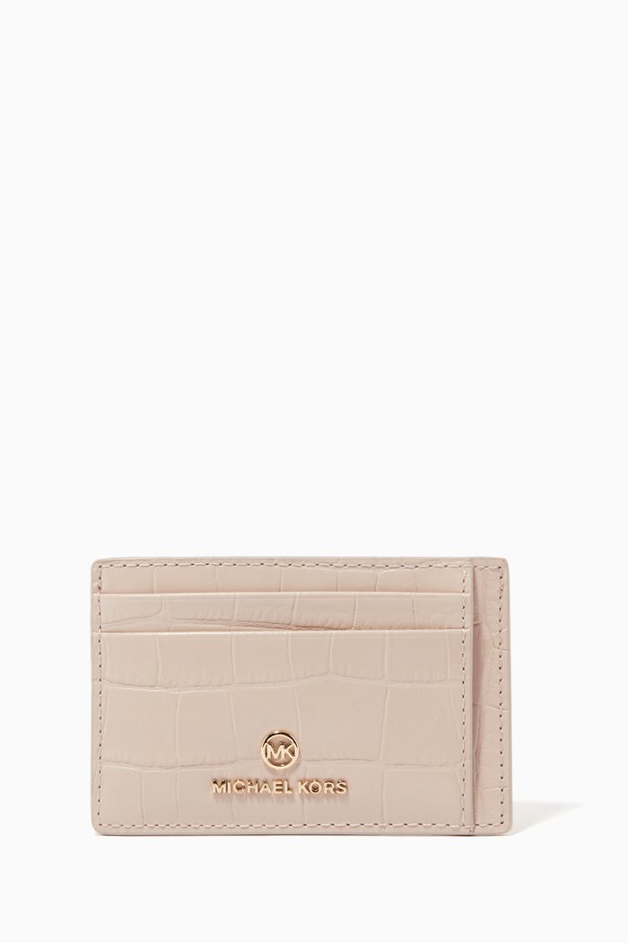 Small Card Case in Croc-Embossed Leather, Red