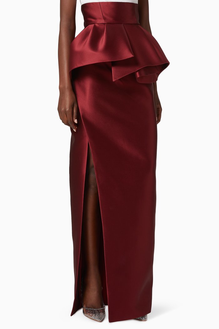 

Peplum Satin Skirt, Red