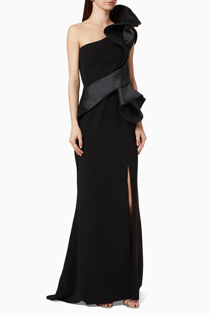 

Asymmetric Frill Gown, Black