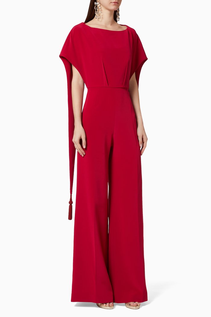 

Shawl Crepe Jumpsuit, Red