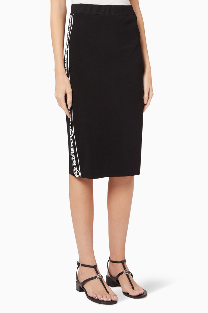 

Stripe Logo Knit Pencil Skirt, Black