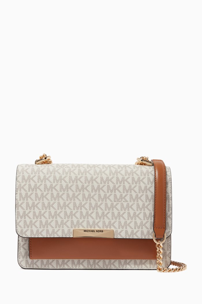 

Jade Large Shoulder Bag in Canvas & Leather, White