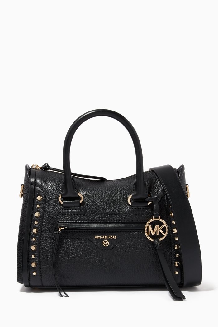 

Carine Small Studded Satchel in Leather, Black