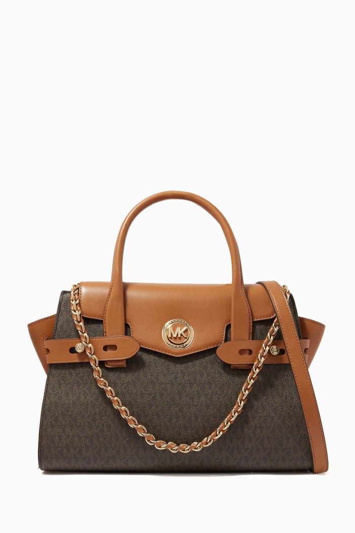 

Carmen Large Satchel in Canvas & Leather, Brown