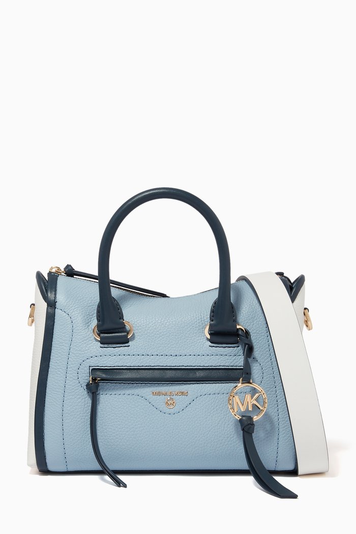 

Carine Small Colour-Block Satchel in Leather, Blue