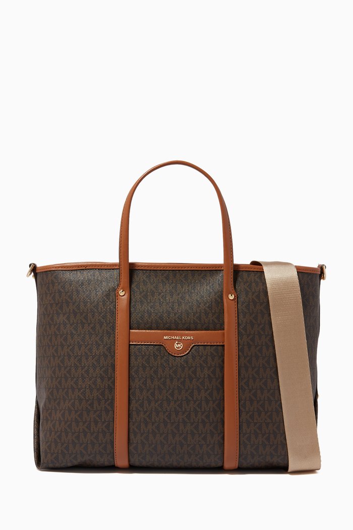 

Beck Large Tote in Canvas & Leather, Brown