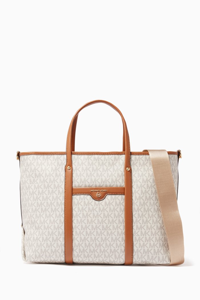 

Beck Large Tote in Canvas & Leather, White