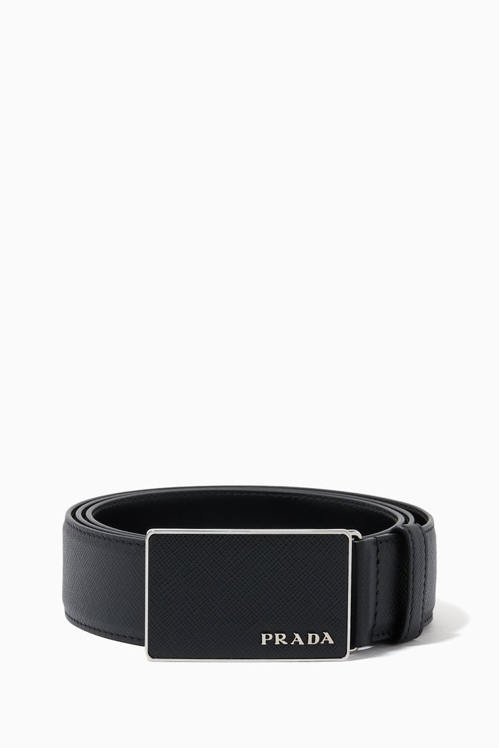 

Logo Belt in Saffiano Leather, Black