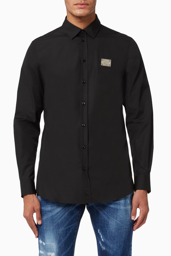 

Logo Plaque Cotton Poplin Shirt, Black