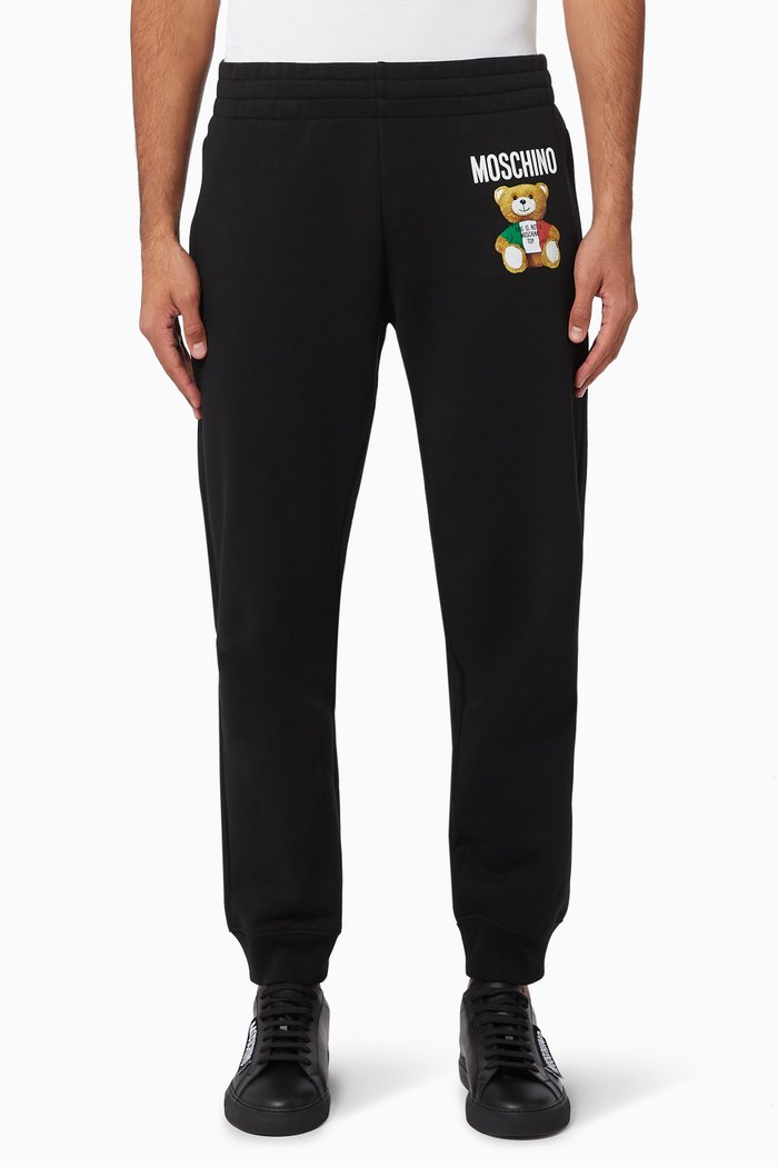 

Teddy Logo Jersey Fleece Track Pants, Black