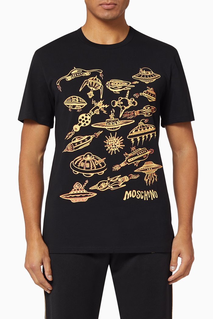 

Spaceship Print Jersey T-Shirt, Black