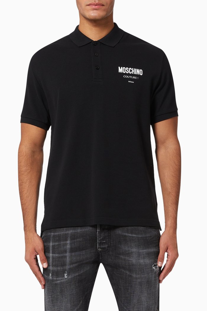 

Couture Logo Cotton Pique Polo Shirt, Black