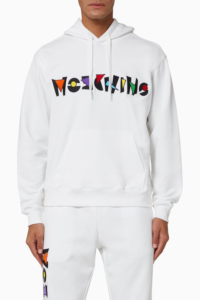 Art Deco Cotton Fleece Hoodie, White