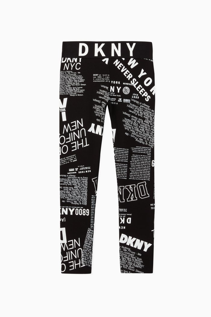

Newspaper Print Leggings, Black