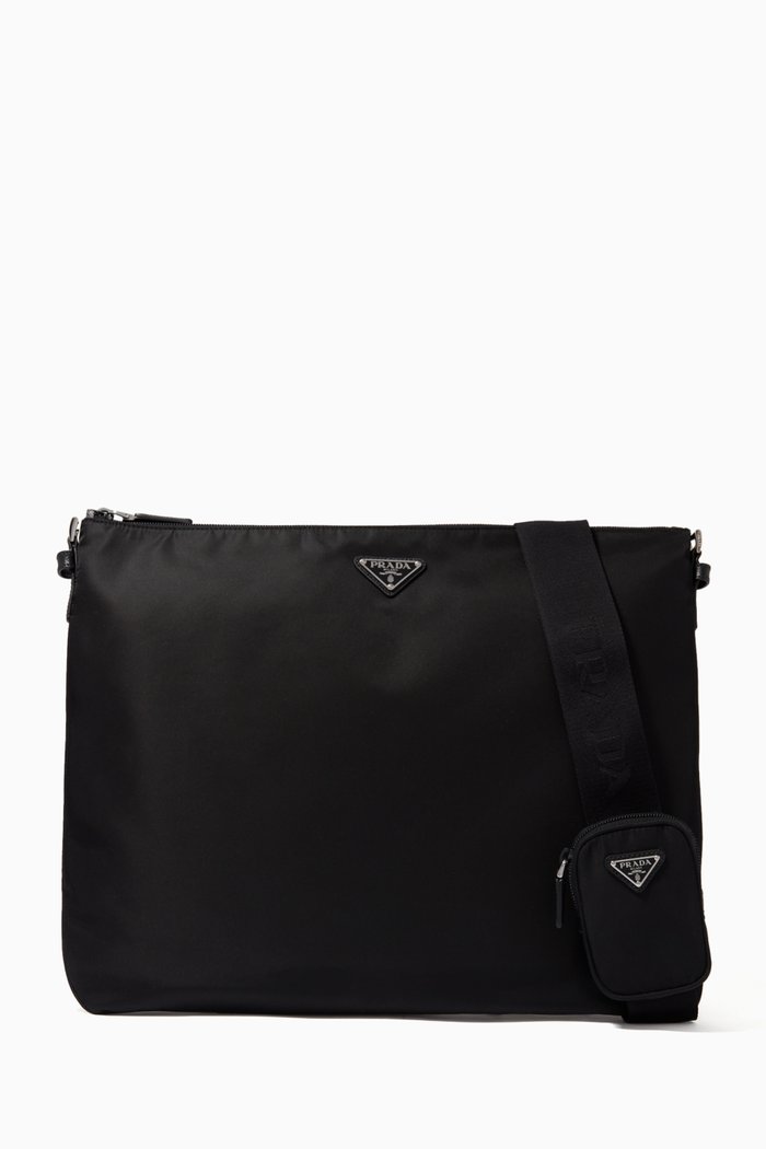 

Triangle Logo Crossbody Messenger Bag in Nylon, Black