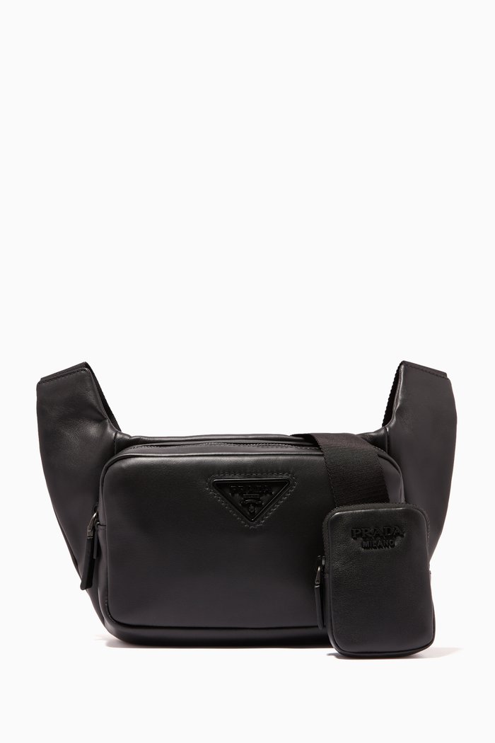

Triangle Logo Crossbody Bag in Leather, Black