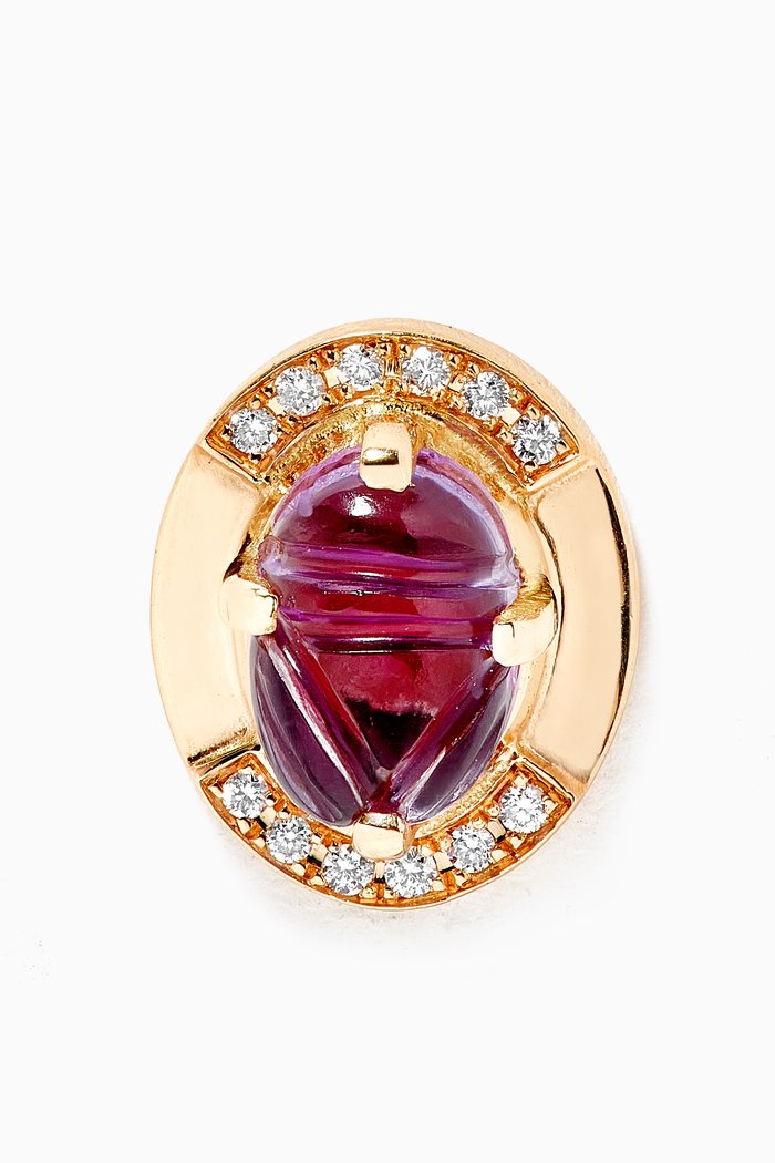 Scarab Diamond Single Stud Earring with Amethyst in 18kt Gold, Yellow