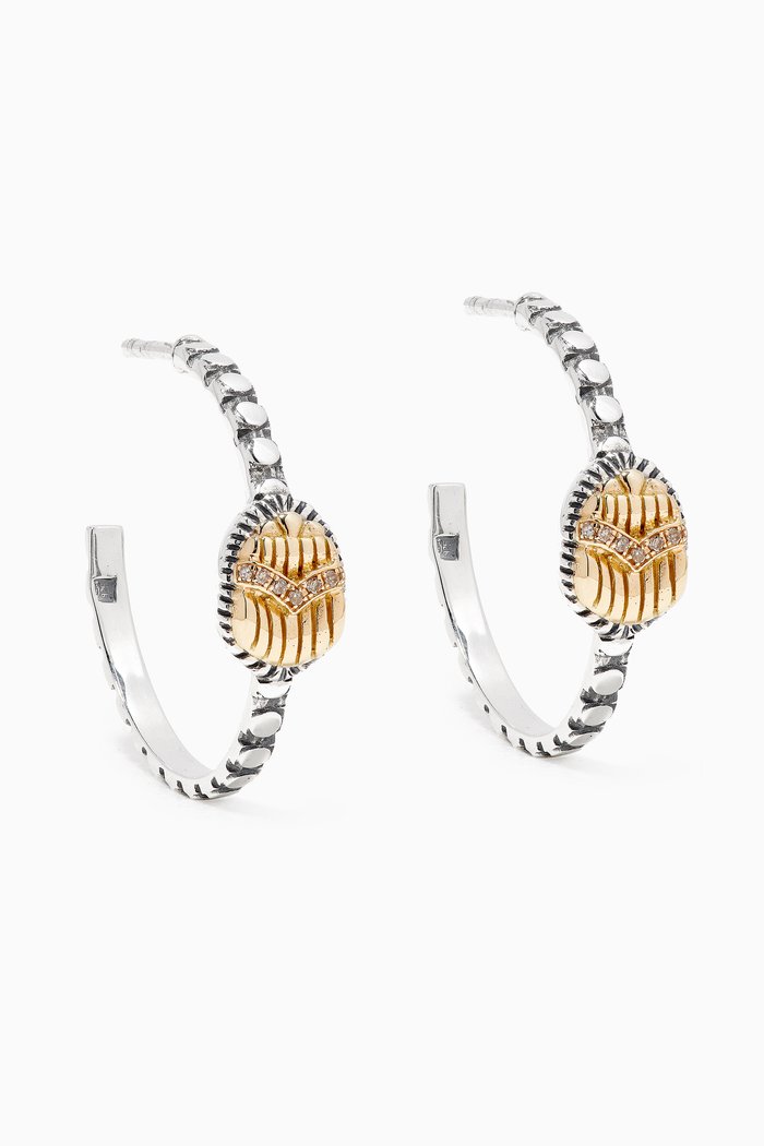 Scarab Hoops with Diamonds in 18kt Gold & Sterling Silver