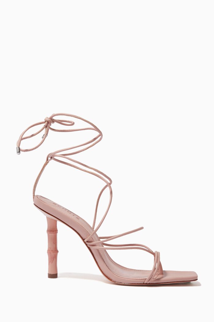

Lace-Up Thong Sandals in Leather, Pink