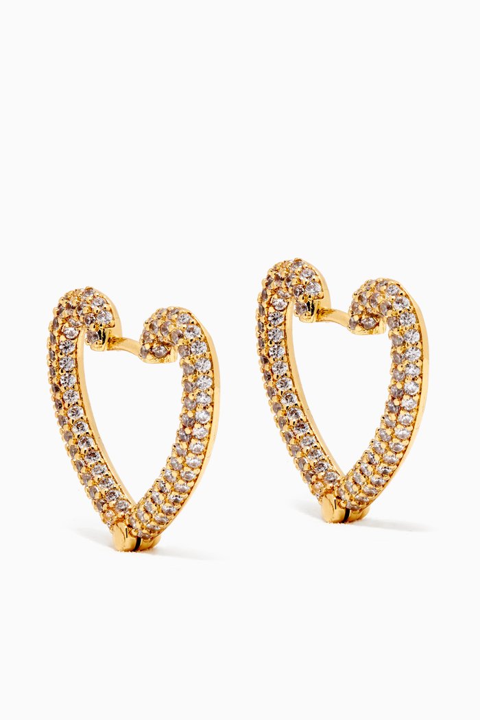 

Pavé Heart Hoop Earrings, Gold