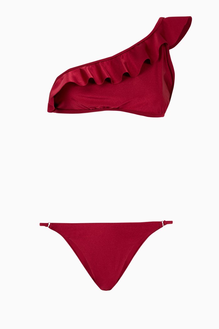 

Poppy 1 Shoulder Frill Bikini, Burgundy