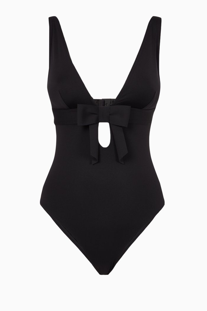 

Poppy Plunge Bow One-Piece Swimsuit, Black