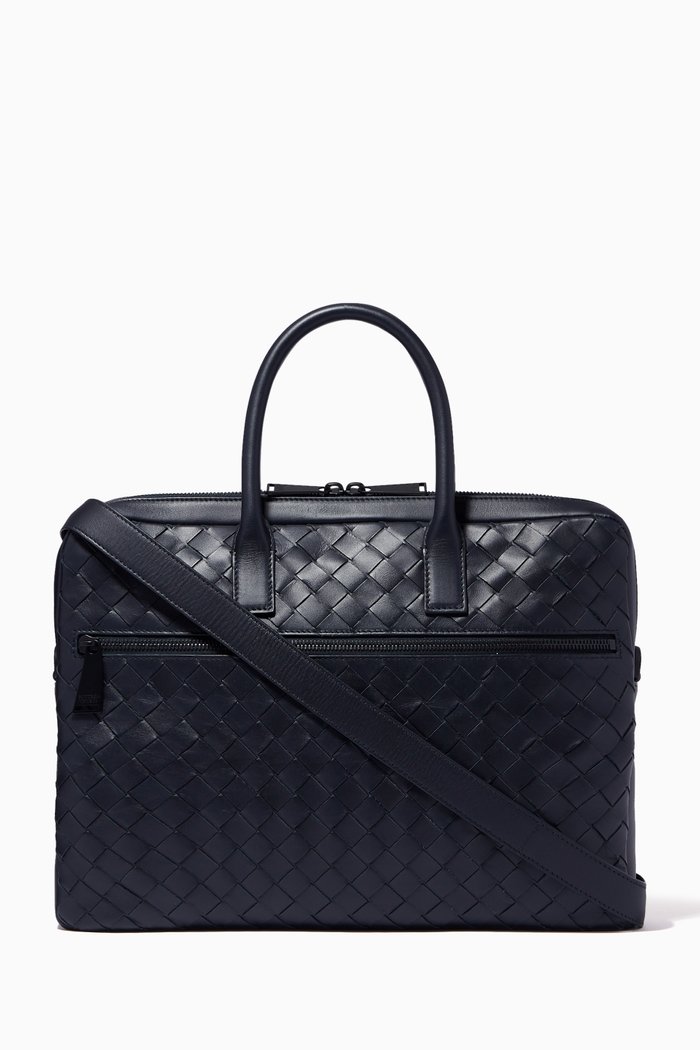 

Briefcase in Intrecciato Calfskin, Blue