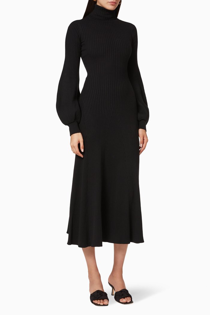 

Amalia Ribbed Knit Dress, Black