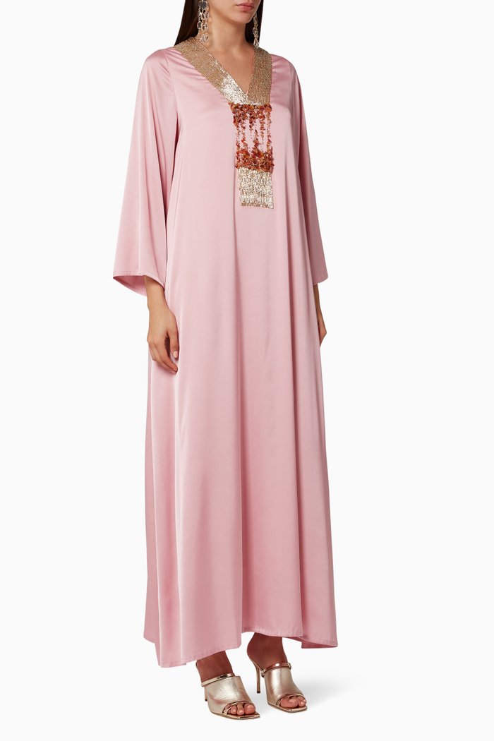 

Hand Embroidered Silk Kaftan, Pink
