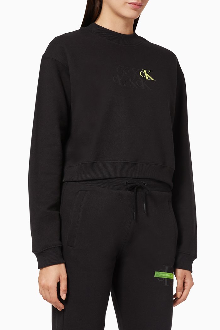 

CK Monogram Cropped Sweatshirt, Black