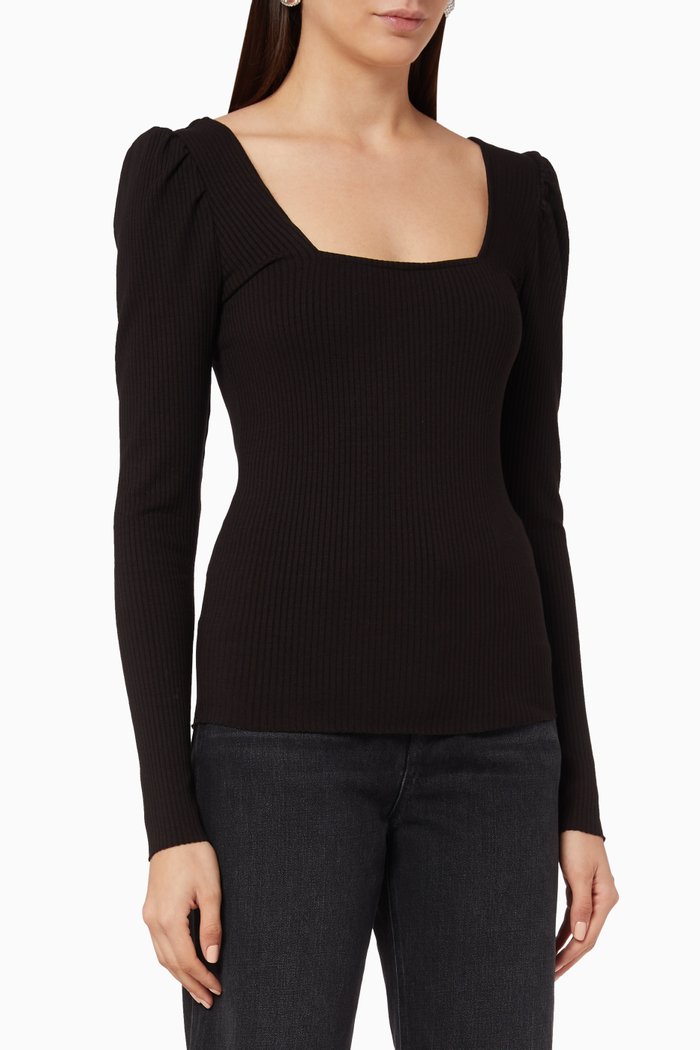 Square Neck Ribbed Top, Black